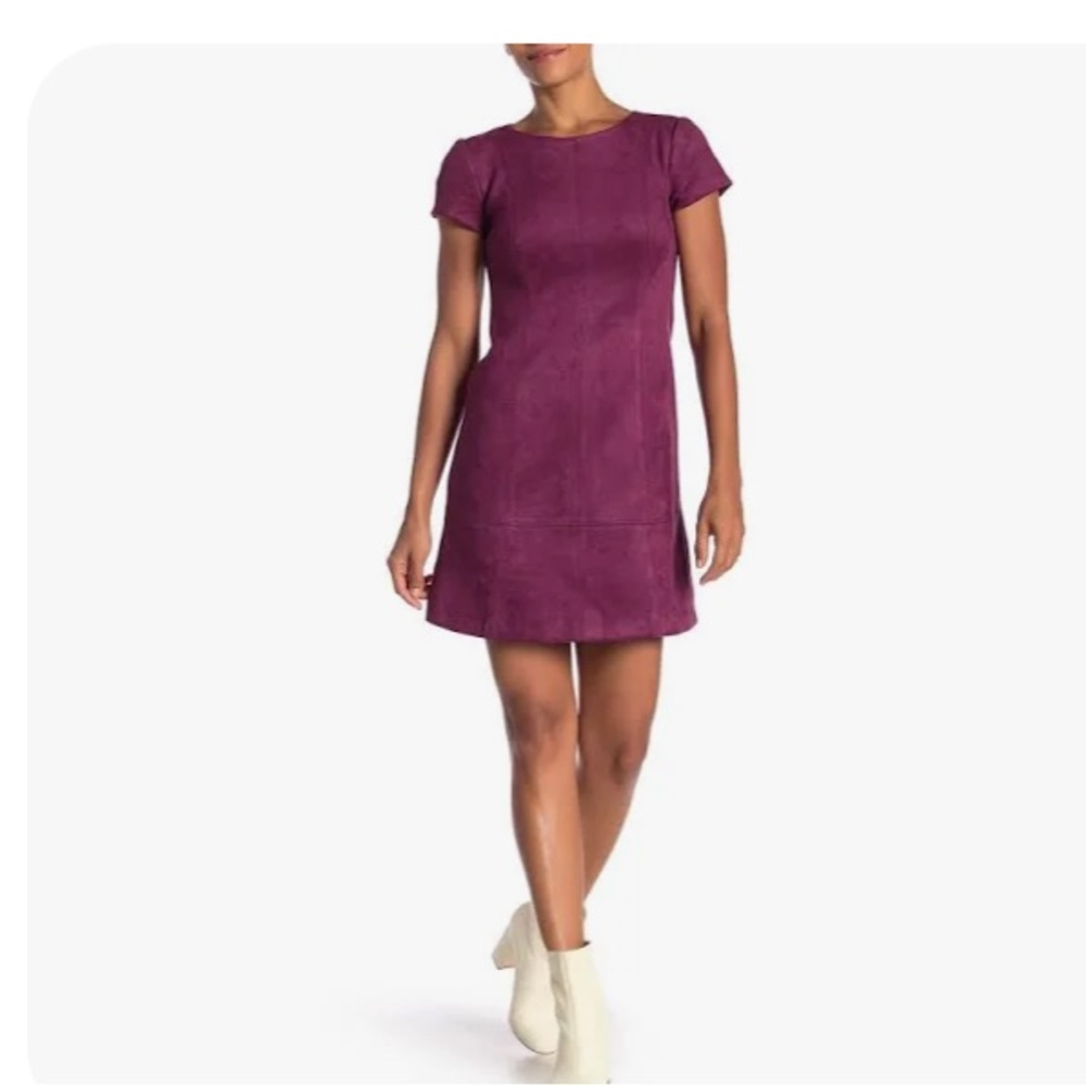 Vince Camuto Short Sleeve Faux Suede Microsuede Paneled Dress Mini Sz 4